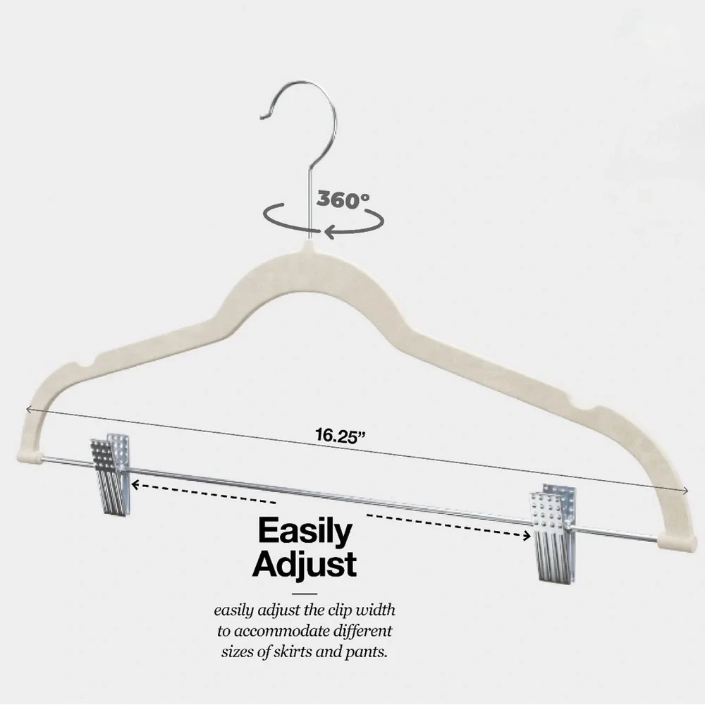 10 Pk Clothes Hangers w/Clips Ultra Thin Non Slip Velvet Non-Slip Hot Pink New